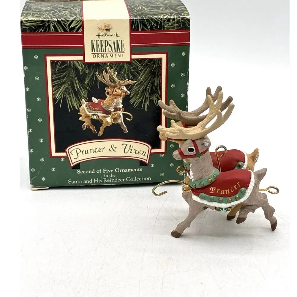 Hallmark Keepsake Prancer & Vixen Ornament 1993 Santa’s Reindeer NIB